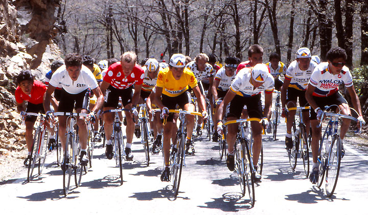 Izq a der: Vicente Belda, Perico Delgado, Raymond Dietzen, Lucho Herrera, “El polaco” Bohórquez, Oscar Vargas