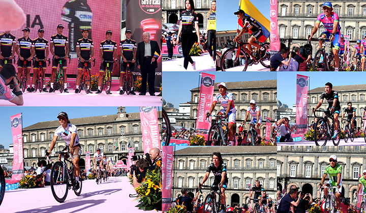 15 corredores colombianos desfilaron por todo lo alto este viernes en la presentación de las escuadras que se cumplió en Nápoles y que sirvió de apertura para el gran Giro de Italia, edición 96