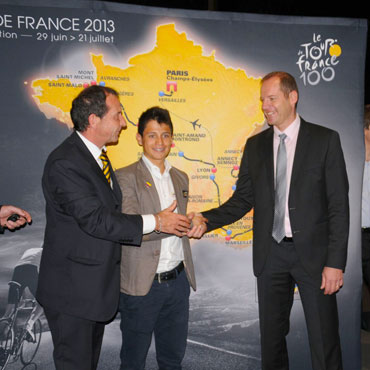 Claudio Corti, Esteban Chaves y Christian Prudhomme