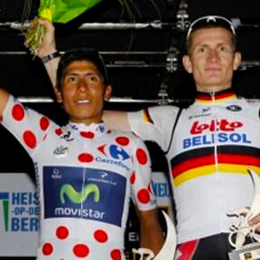 Quintana junto a Greipel en el podio