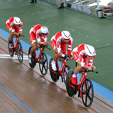 La cuarteta danesa en pleno Velódromo caleño