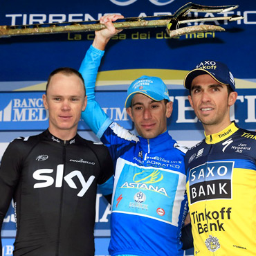 Podio de la Tirreno Adriático 2013: Nibali, Froome y Contador