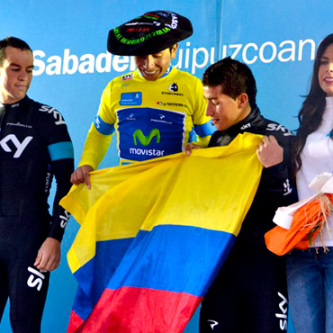 Podio de la Vuelta al País Vasco 2013 con Quintana, Porte y Henao