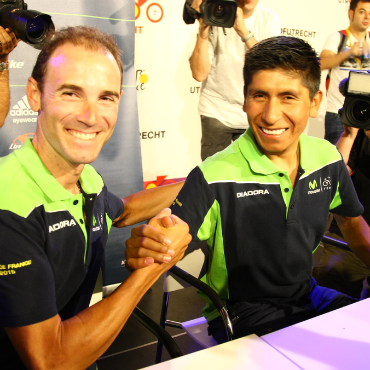Nairo Quintana y Alejandro Valverde atendieron la Rueda de Prensa del Movistar antes del inicio del Tour de Francia