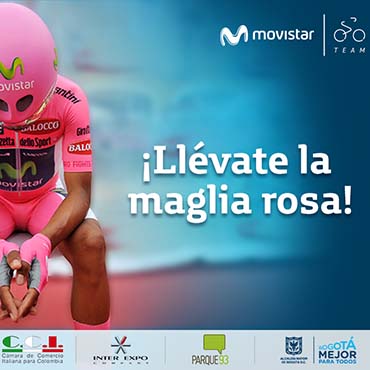 Movistar estará rifando entre los asistentes una maglia rosa firmada por el genial Nairo Quintana