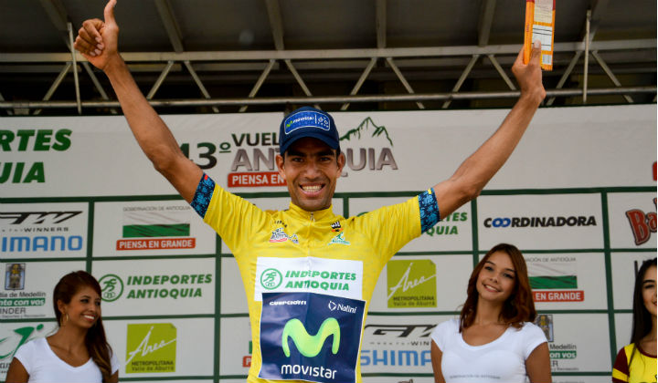 Omar Mendoza, líder de la Vuelta a Antioquia (Foto Movistar)