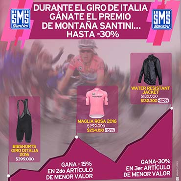 14 Ochomiles ofrece una imperdible promoción en productos Santini durante el Giro 2016