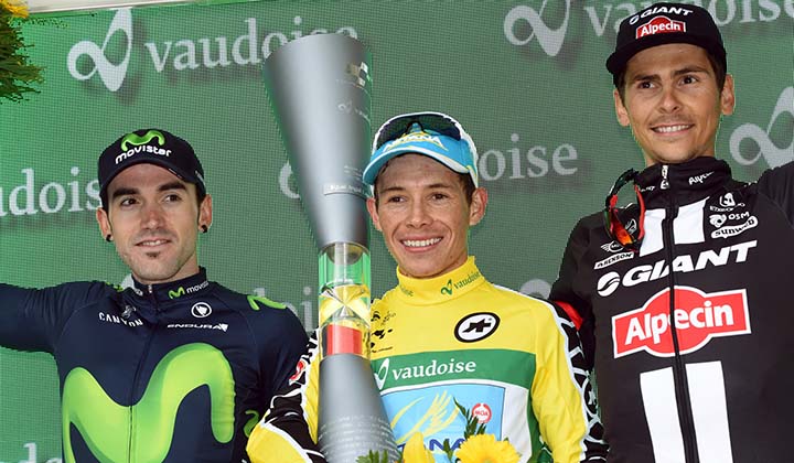 El podio final de la Vuelta a Suiza con Miguel López como flamante campeón