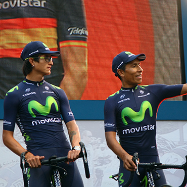 Nairo Quintana y Winner Anacona en la presentación del Tour de Francia 2015