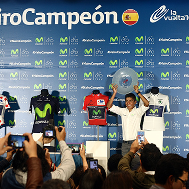 Nairo Quintana, durante la rueda de prensa otorgada ayer en Bogotá