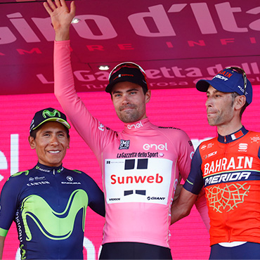 Nairo Quintana, Tom Dumoulin y Vincenzo Nibali podio del Giro 100